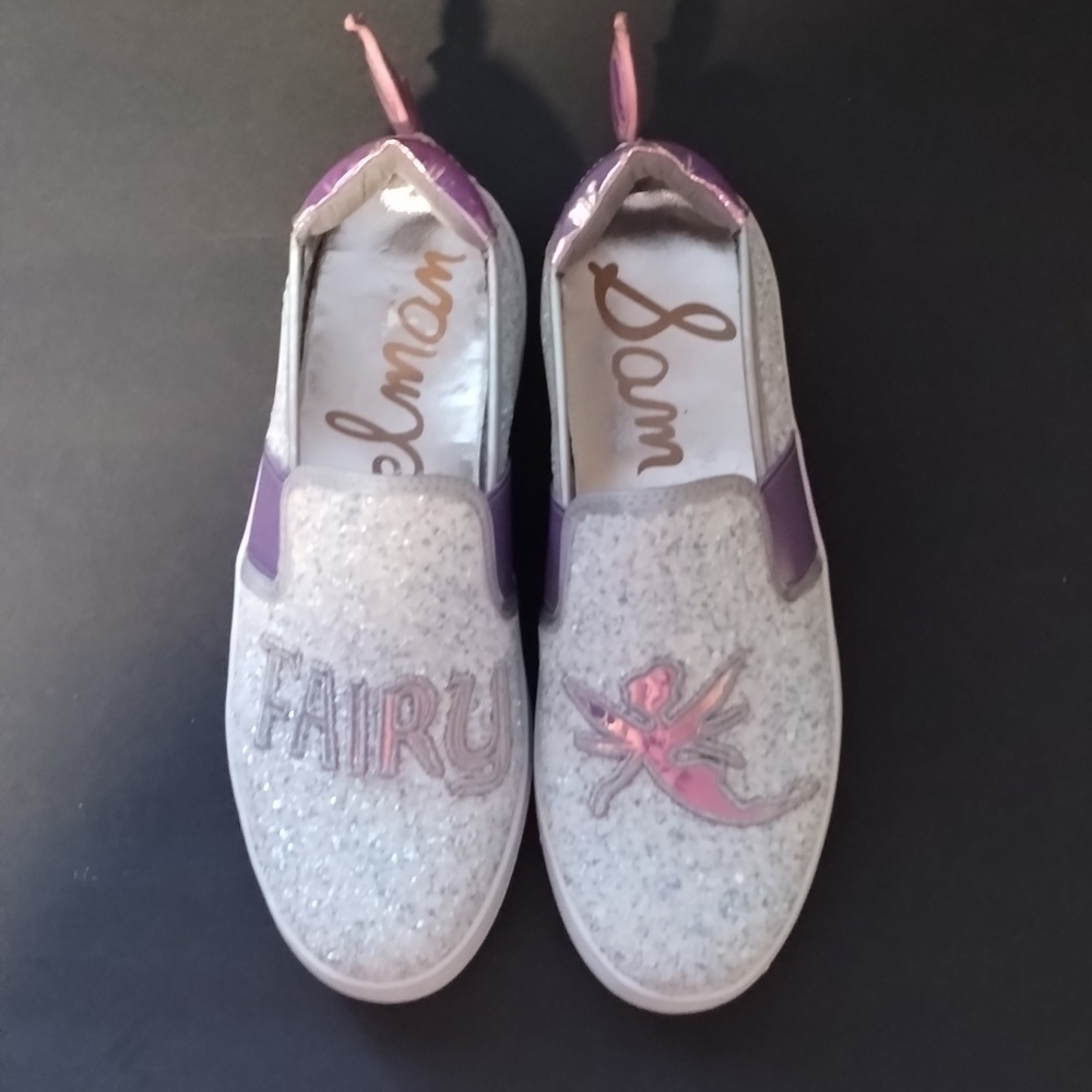 Sam Edelman Girls Purple Sneaker Glitter Fairy Slip On Casual Sz 2